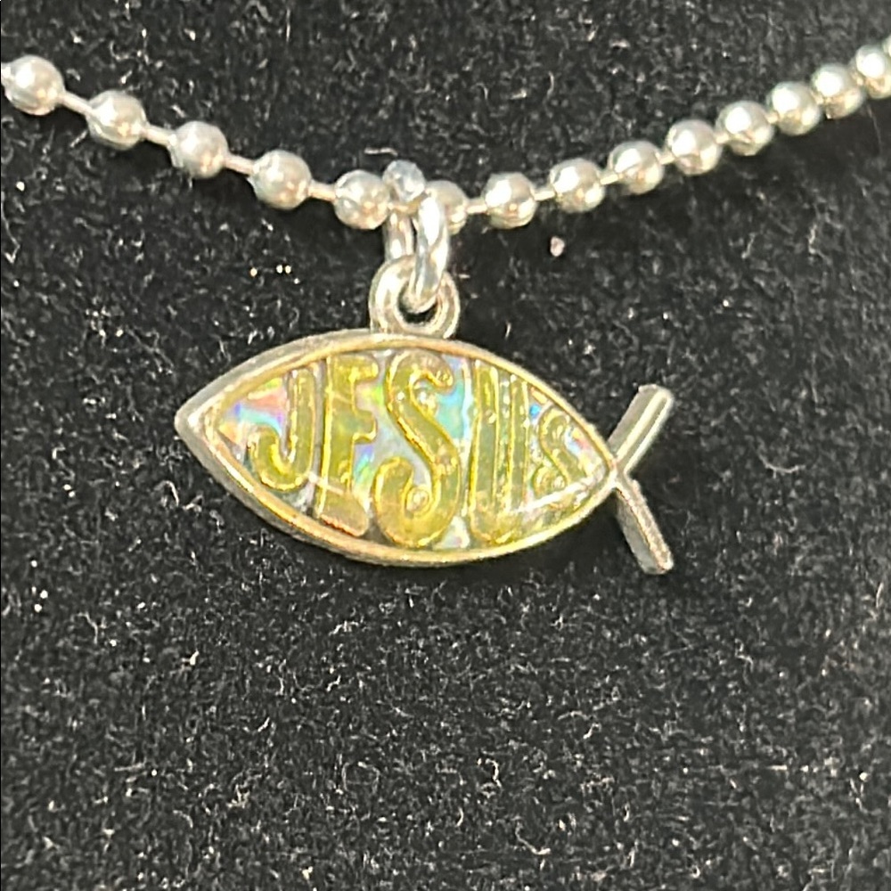 Resin 1" Silver Fish Jesus Pendant w/ Free Necklace - Handmade